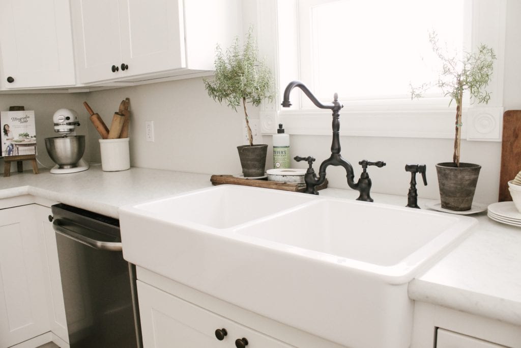 ikea gray kitchen with farm sink