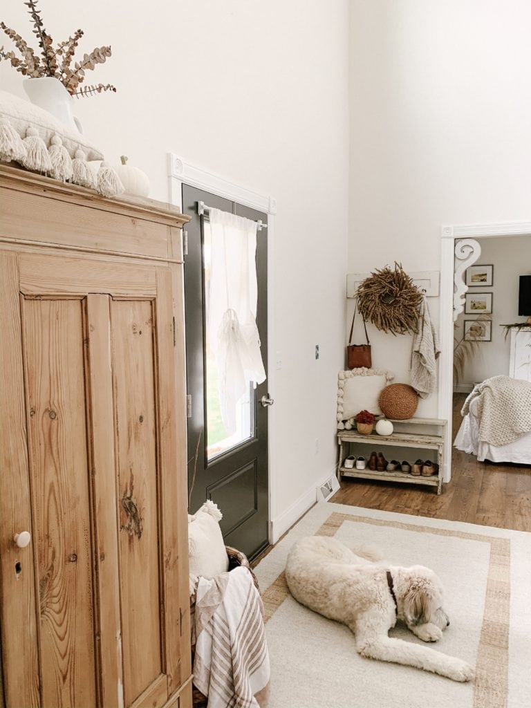 front door foyer area of modular home decorated for fall