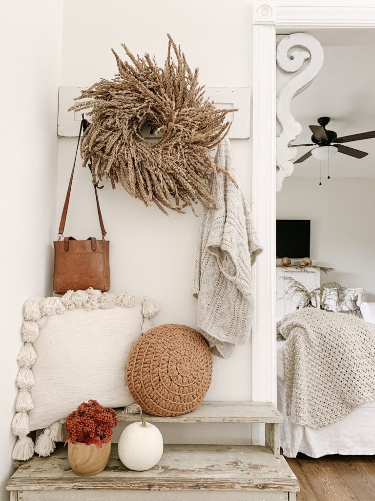 entryway organization and dropzone area decorated cute for fall