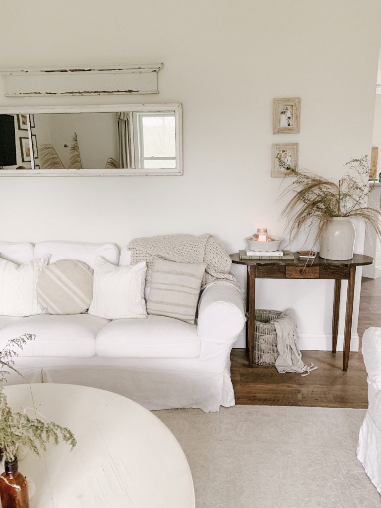 grey and white simple decor for autumn style in living room