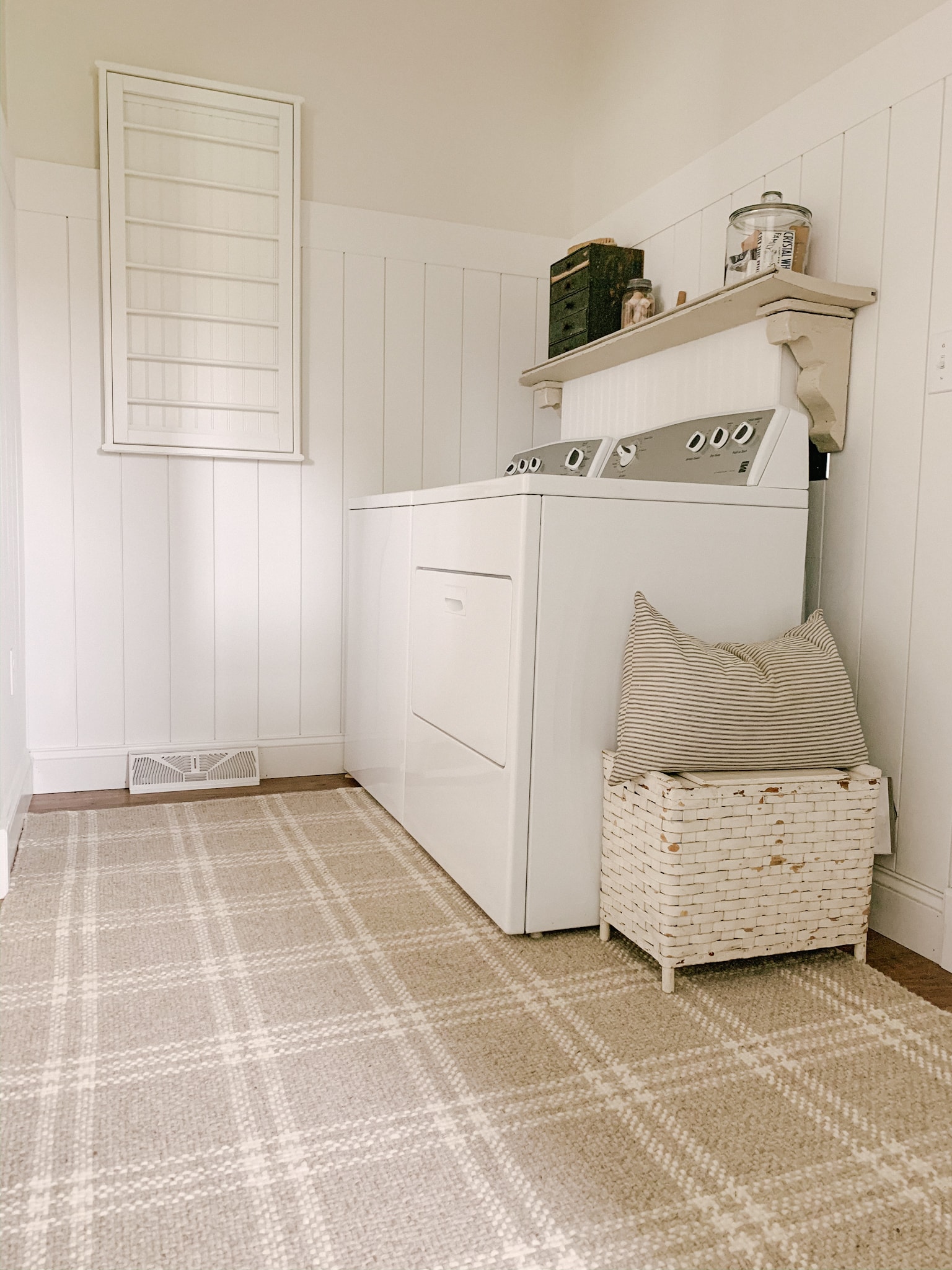 neutral plaid rug