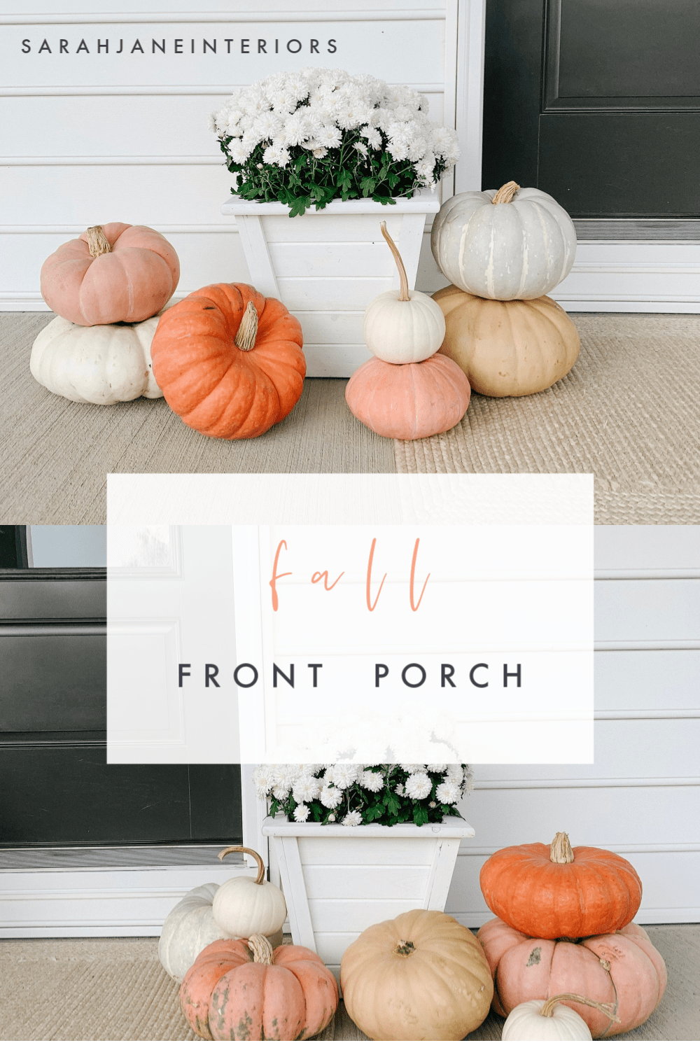 fall front porch with colorful pumpkins